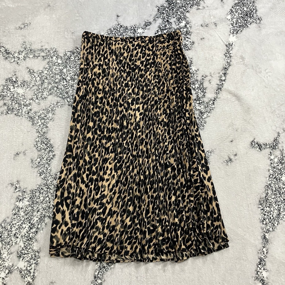 Halogen Leopard Print Pleated Midi Skirt Women's Small Size 1 Pull On‎ Office
